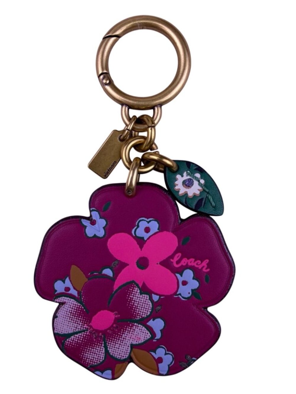 Coach Womens Multicolor Leather Floral Keychain Bag Charm With Gift Box - Picture 2 of 7
